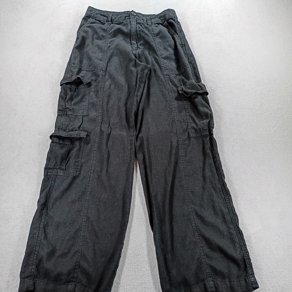 Gap Womens Wide Leg Cargo Pants Black 27 Linen Blend Utility Pockets